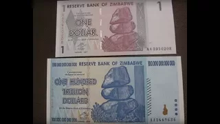 Банкноты в 1 и 100 триллионов долларов Зимбабве Zimbabwean dollar  деньги Мугабе   Бонистика