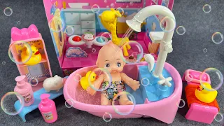 39 Minutes Satisfying with Unboxing Cute Pink Baby Bathtub Playset, Real Working Water | ASMR