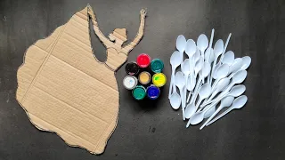 Wall Hanging Making Idea | Best Out Of Waste Cardboard and Plastic Spoons