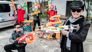 LTT Films : Silver Flash Black Man Nerf Guns Fight Criminal Group Rocket Mask Brick Factory Battle