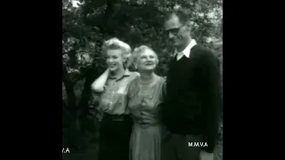 Marilyn Monroe with Arthur Miller's parents Isidore and Augusta on the Miller farm Roxbury June 1956