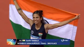 JYOTHI YARRAJI CREATES NEW NATIONAL RECORD WINS BRONZE in World University games 2023 |12.78