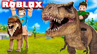 CAPTUREI DINOSSAUROS NA FLORESTA E LEVEI PRO ZOOLÓGICO DO ROBLOX!! (🐘 Zoo Simulator)