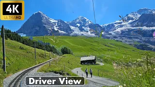 4K Driver view Lauterbrunnen to Kleine Scheidegg Switzerland | Dream Cab ride | Train Journey 4K UHD