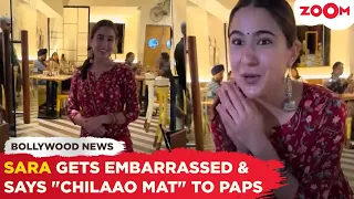 Sara Ali Khan gets embarrassed  with paps & tells them "Chillao mat log dekh rahe hai"