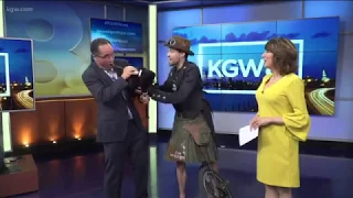 Unipiper Anchors the KGW 11pm News While on Unicycle