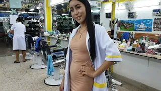 💈$3 STRAIGHT RAZOR SHAVE by Beautiful Ladyboy "Nin" 🇹🇭 Pattaya Thailand