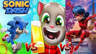 Talking Tom Gold Run Неоновая Анжела VS Ladybug and Cat Noir VS Sonic Dash Эмми