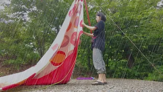 Camping while listening to the sound of rain falling all night at a camping site in the forest