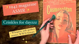 ✨Whispered ASMR with a 1940s Cosmo magazine, brushing, tracing, crinkling, WWII content✨