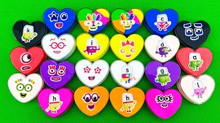Rainbow SLIME: Looking For Numberblocks, Alphablocks with CLAY in Mini Heart Shapes! Satisfying ASMR