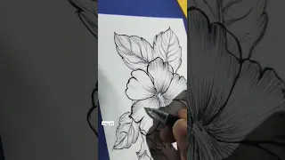 Hibiscus drawing #shading#black pen#strokes#easy#beautiful