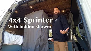 4x4 Sprinter conversion with hidden indoor shower.