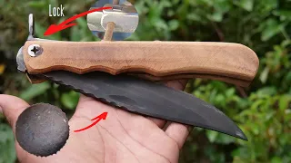 MAKE A FOLDING KNIFE  FROM A BEARING BALL USING A FEW AVAILABLE TOOLS