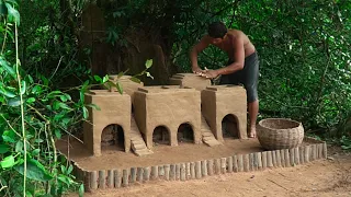Abandoned Puppies Build Room Mud Dog House And Fish Pond Moat to Prevent Insect