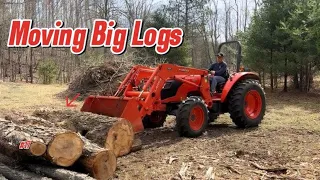 Moving the big Maple Logs with the Kubota M5660 #17