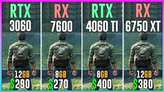 RTX 3060 vs RX 7600 vs RTX 4060 TI vs RX 6750 XT - Test in 12 Games