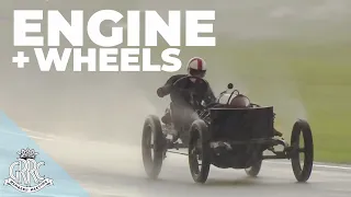 Crazy 1905 Darracq 200hp hurled round soaking wet Goodwood