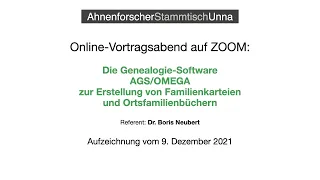 DIE GENEALOGIE-SOFTWARE AGS/OMEGA ZUR ERSTELLUNG VON FAMILIENKARTEIEN UND ORTSFAMILIENBÜCHERN