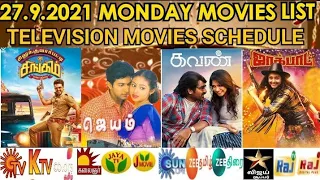 27.9.2021 Monday Television Movies Tamil|Full Schedule|Sun tv|K tv|Zee tamil|Smart Pictures