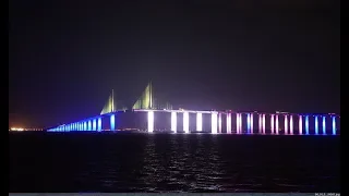 Engineers test out new light display on the Sunshine Skyway Bridge