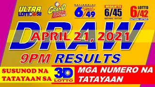 PCSO Results, lotto April 21, 2021, Grand lotto 6/55, Mega lotto 6/45