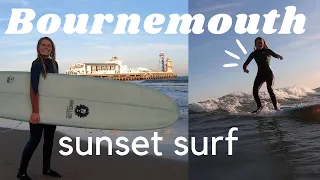 Come SUNSET SURFING with me in Bournemouth Pier, Dorset! 🌅🏄‍♀️
