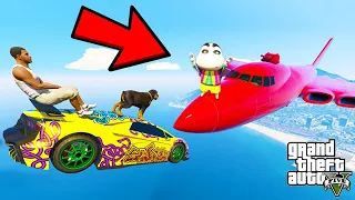 FRANKLIN TRIED THE IMPOSSIBLE PLANE CRASH PARKOUR JUMP AND RAMP CHALLENGE GTA 5 | SHINCHAN and CHOP