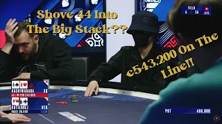 Hand Of The Week - Jam into the big stack with 44 at the EPT Prague €10k Mystery Bounty final table?