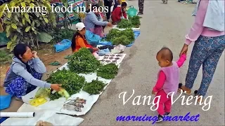 Vang Vieng morning market 🔴 Asian​ street​ food in laos market ( Vientiane Province )