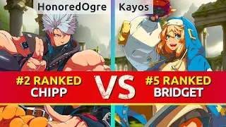 GGST ▰ HonoredOgre (#2 Ranked Chipp) vs Kayos (#5 Ranked Bridget). High Level Gameplay