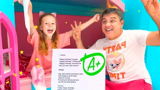 Dad helps Nastya with school assignments