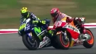 Valentino Rossi Kicks Marc Marquez Off His Bike - Malaysian Grand Prix 2015