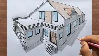 How to Draw a House in 2-Point Perspective Step by Steps