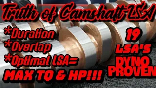 Camshaft Selection via LSA, 19LSA's Dyno proven MAX TQ & HP cam tec. LSA, Overlap & Duration convert