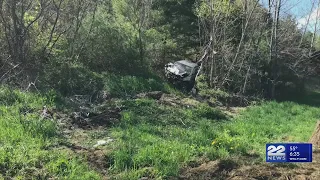 Car crashed into hay bales, trees in Colrain