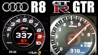 NA or TURBO ?! Audi R8 V10 Plus (610HP) vs Nissan GTR R35 (545HP) 0-330 km/h Top Speed 👌👌👌