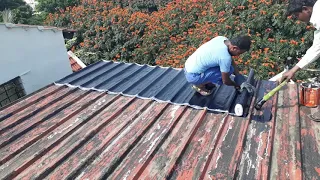 Bituminous sheets laying in terrace for water proofing