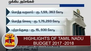 Highlights of Tamil Nadu Budget 2017-2018 | Thanthi TV