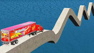 Mack Truck vs Insane Bouncy Bridge Crossing Deepwater - BeamNG.Drive
