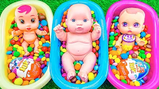 Mixing Candy in Three Magic Rainbow BathTubs with MMs & Surprise Eggs Cutting Satisfying Video ASMR