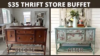 $35 Thrift Store Buffet Chippy Painting Techniques With Milk Paint DIY