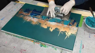 Squeegee technique | abstract painting with acrylic paint | mixing marble flour paste | sea painting