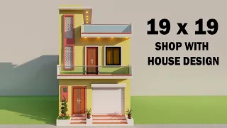 Small shop with house plan,3D 19x19 niche dukan upar makan ka design,3D 19*19 shop plan in 3D