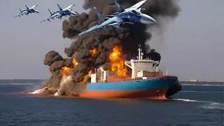 10 minutes ago.!! SU-33 jet destroys cargo ship containing 3000 tons of ammunition in the Red Sea