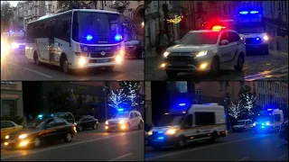 50+ Ukrainian police vehicles responding with lights & sirens in a convoy