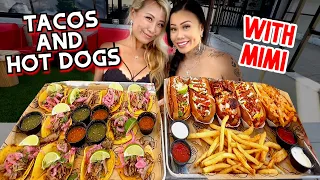 EATING HOT DOGS AND TACOS at Dirt Dog in Commerce, CA with @LovelyMimi !! #RainaisCrazy