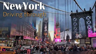 New York Bus Tour around Time square, Wall Street, Brooklyn Bridge - Mix with City Sound.