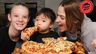 PIZZA HUT MUKBANG - BBQ CHICKEN & HAWAIIAN PAN PIZZA & HONEY GARLIC CHICKEN WINGS