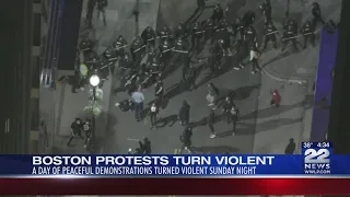 Protests peaceful in Boston by day turn violent at nightfall